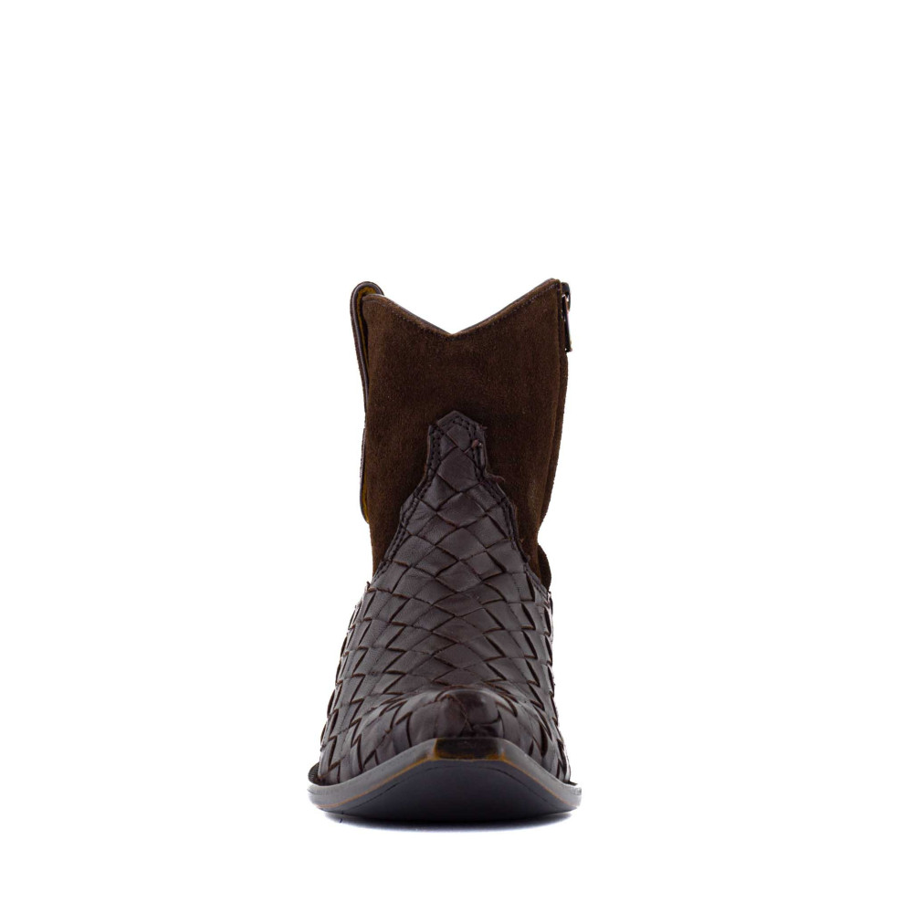 Low boots bimatieres en cuir tressé - Flare chocolate - Santiags femme