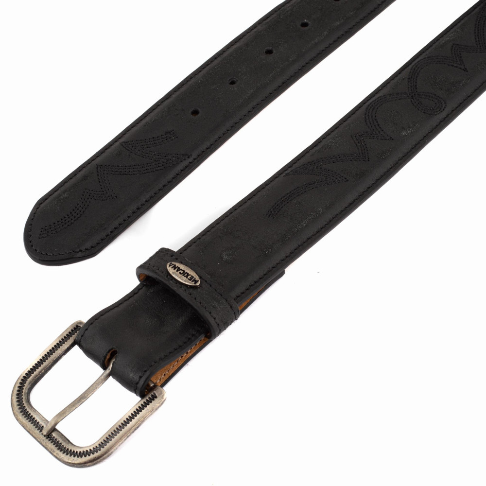 Ceinture en cuir noir, boucle interchangeable - Fury black ranchero