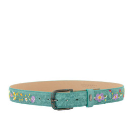 Ceinture cowboy en cuir turquoise avec broderie fleur, boucle interchangeable - Sora aqua vesuvio