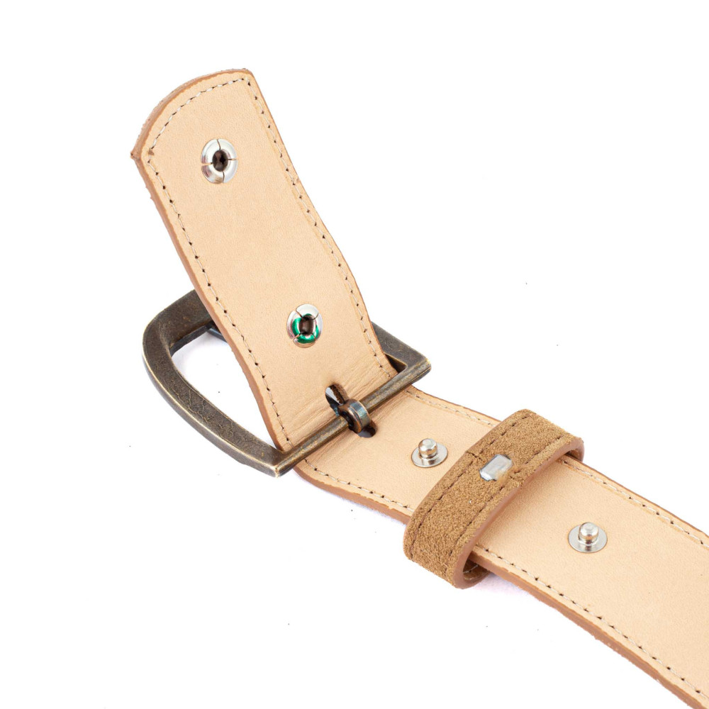Ceinture cowboy en cuir tan avec broderie fleur et boucle interchangeable - Sora Tan suede