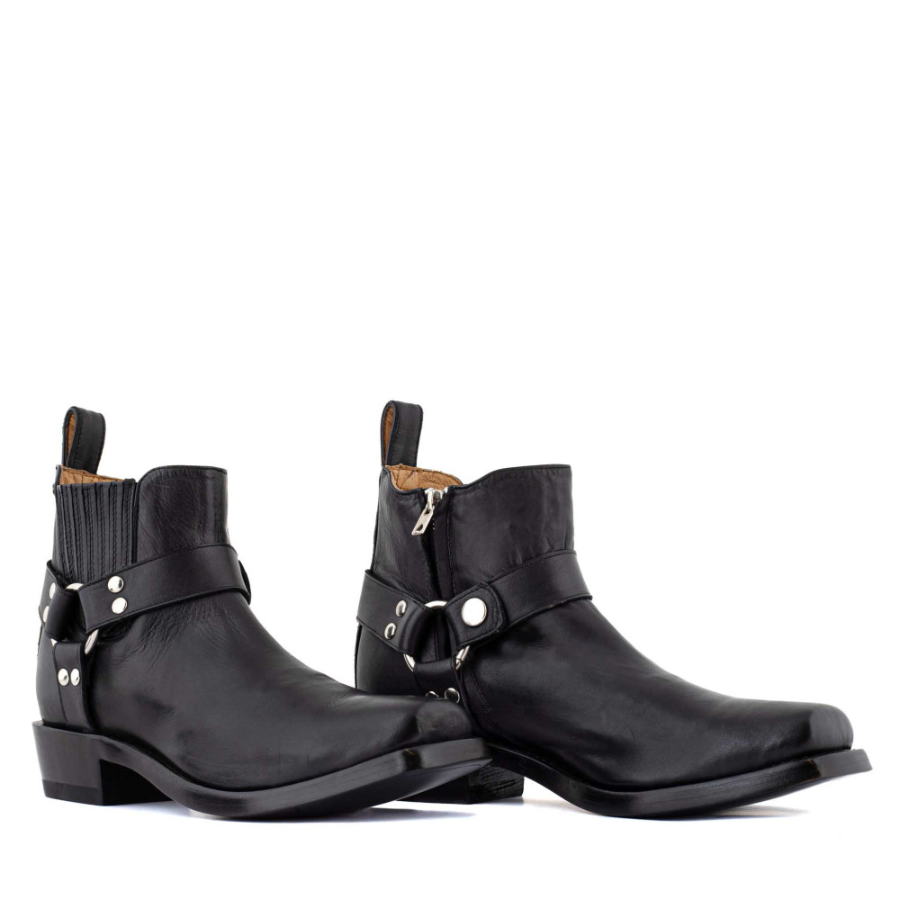 Bottines de moto avec boucles - Austin Black - Santiags homme