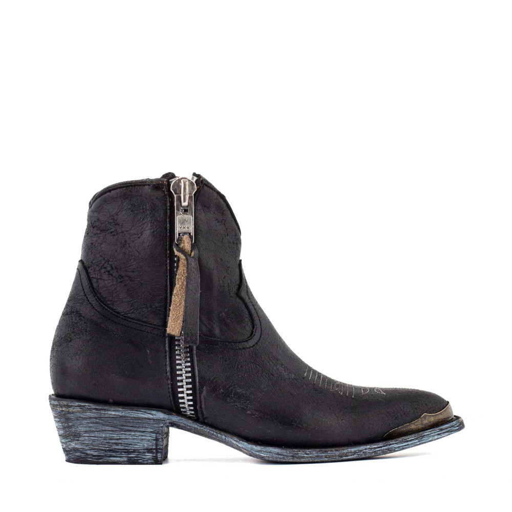 Bottines santiags en cuir noir - Melody Black crakelado - Santiags femme