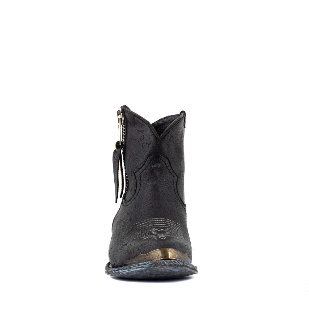 Bottines santiags en cuir noir - Melody Black crakelado - Santiags femme