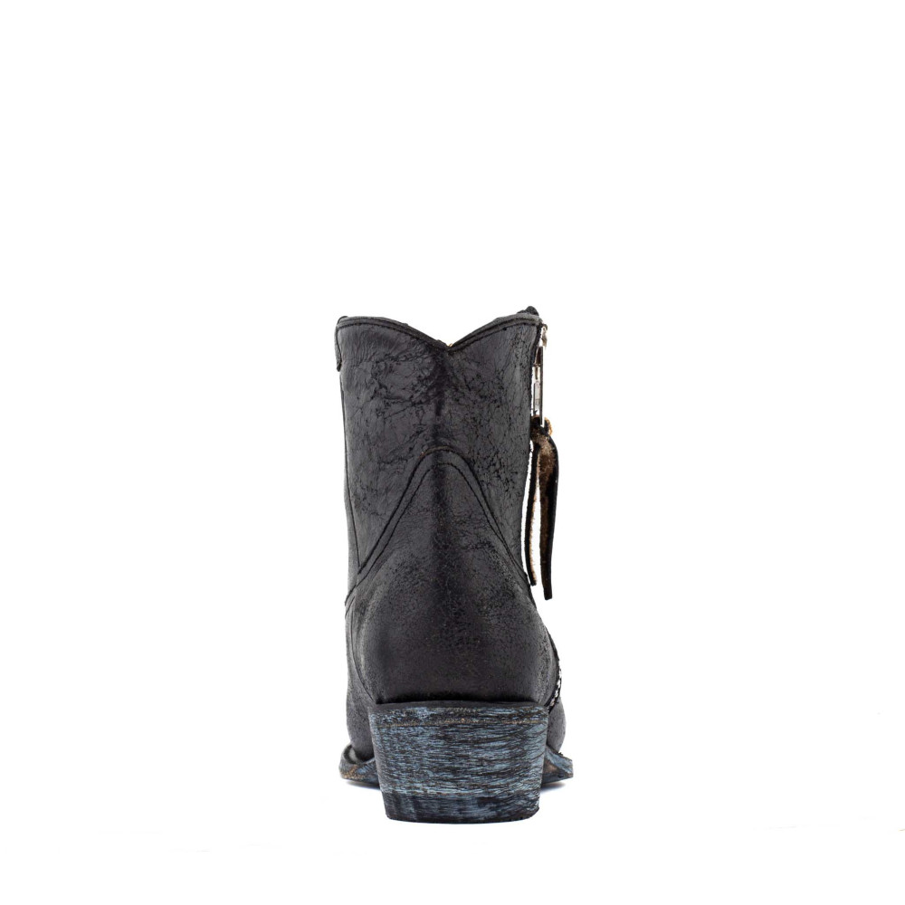 Bottines santiags en cuir noir - Melody Black crakelado - Santiags femme
