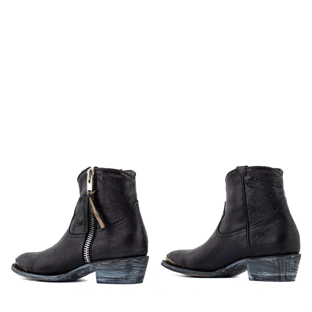 Bottines santiags en cuir noir - Melody Black crakelado - Santiags femme