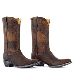 Bottes santiags en cuir marron, motif étoile - Javanaise 11 ocre Twisted - Santiags femme
