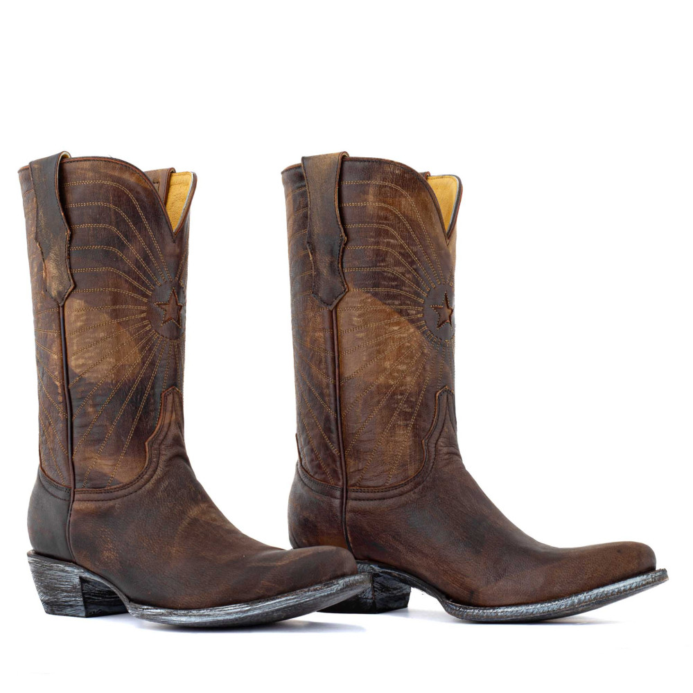 Bottes santiags en cuir marron, motif étoile - Javanaise 11 ocre Twisted - Santiags femme