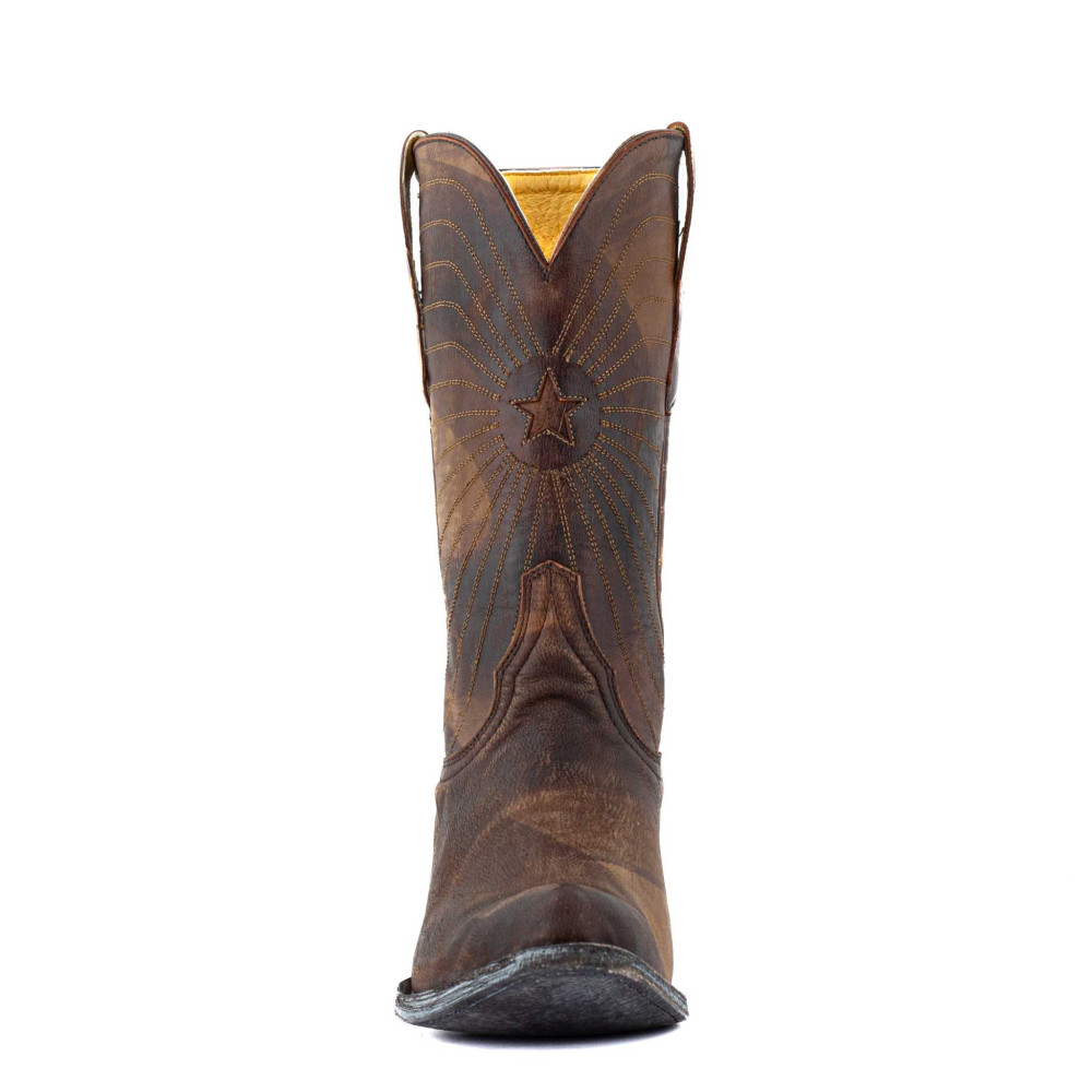 Bottes santiags en cuir marron, motif étoile - Javanaise 11 ocre Twisted - Santiags femme