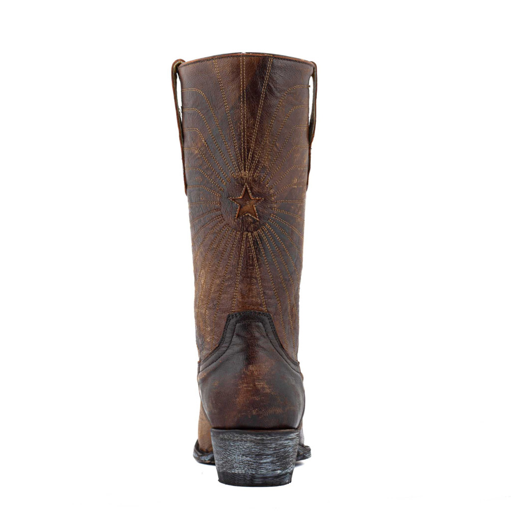 Bottes santiags en cuir marron, motif étoile - Javanaise 11 ocre Twisted - Santiags femme