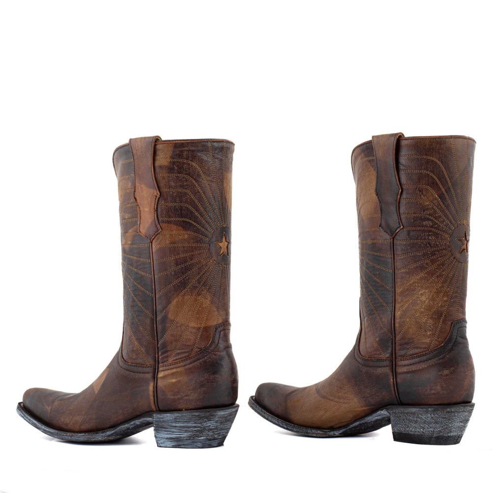 Bottes santiags en cuir marron, motif étoile - Javanaise 11 ocre Twisted - Santiags femme