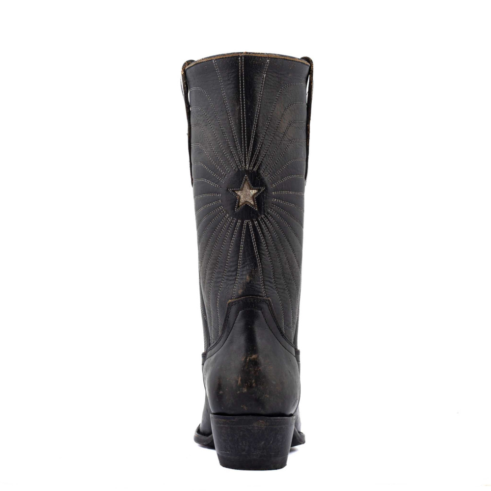 Bottes santiags en cuir noir, motif étoile - Javanaise 11 Beige black rustick - Santiags femme