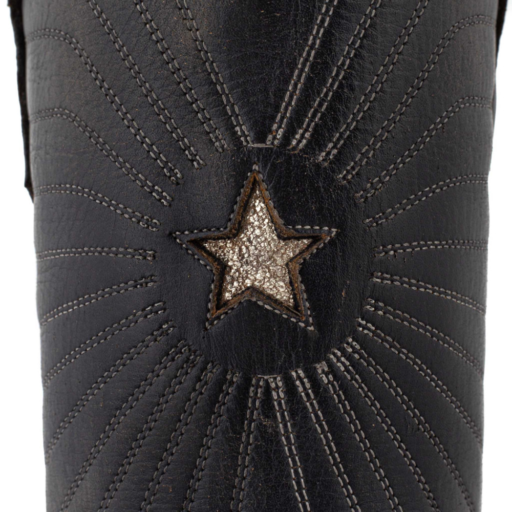 Bottes santiags en cuir noir, motif étoile - Javanaise 11 Beige black rustick - Santiags femme