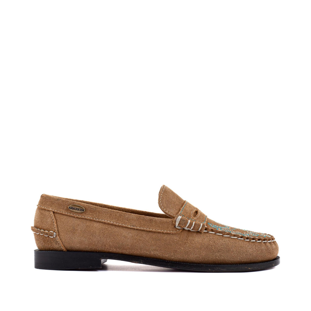 Mocassins western avec broderies multicolores - Joconde Tan Suede - Mocassins femme