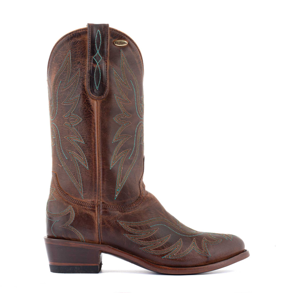 Bottes santiags en cuir marron, motif aigle - Aguila Mex 11 Rust - Santiags femme