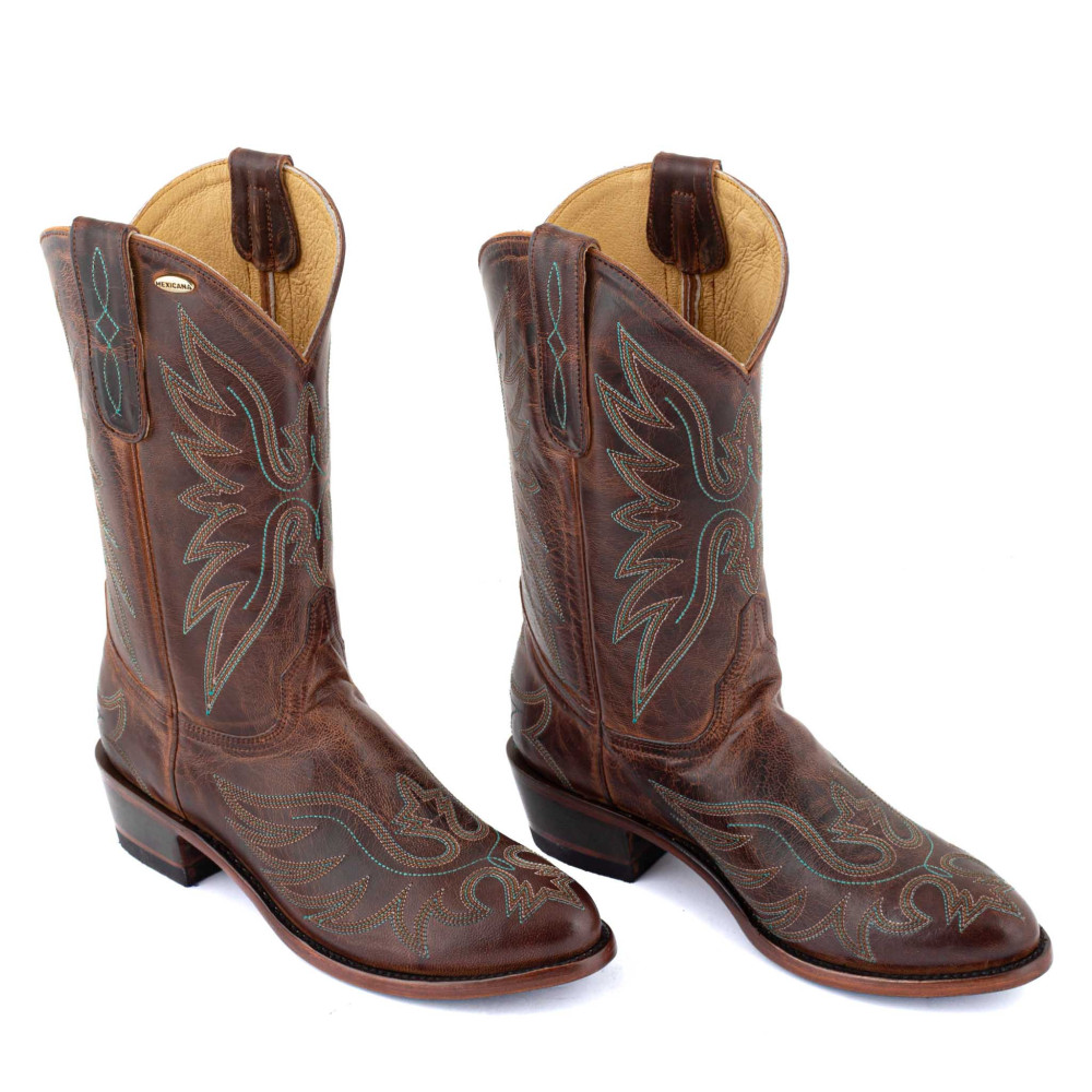 Bottes santiags en cuir marron, motif aigle - Aguila Mex 11 Rust - Santiags femme
