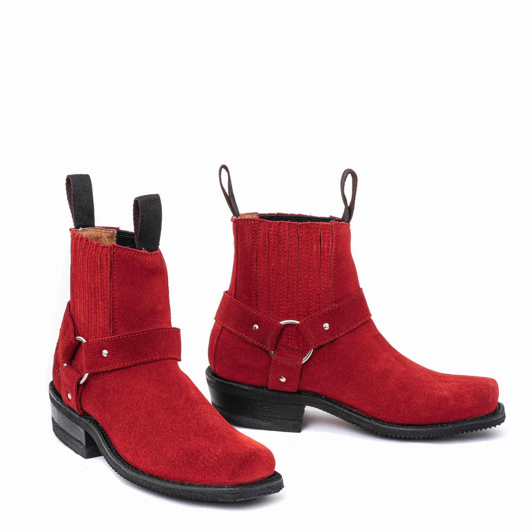 TOLTECA BOOTS GAMUZA ROJA THIS STYLE RUNS SMALL, ORDER 1 SIZE UP THAN YOUR USUAL SIZE        SQUARE TOE BOOTIES WITH LEATHER STR