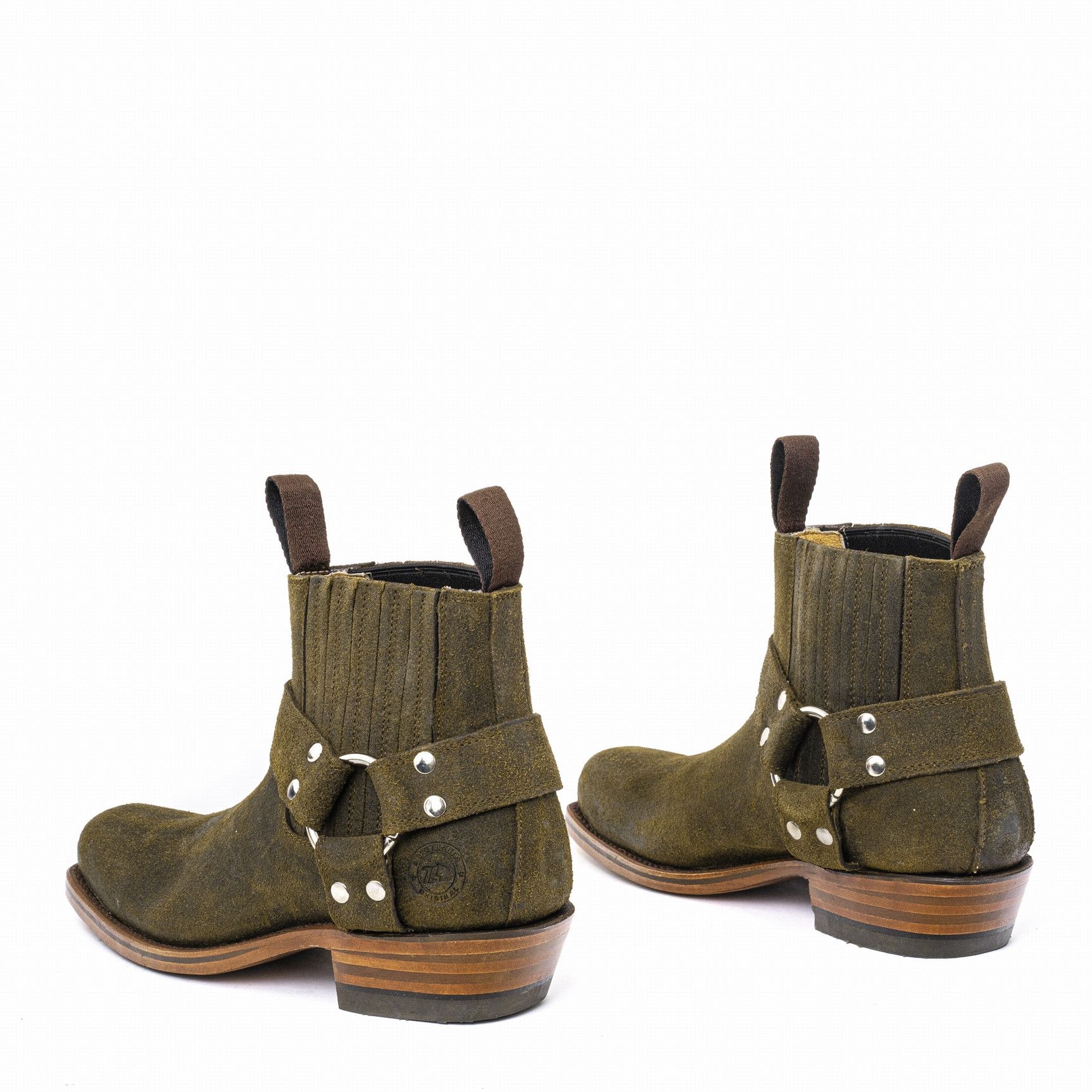 TOLTECA BOOTS DARK OLIVE THIS STYLE RUNS SMALL, ORDER 1 SIZE UP THAN YOUR USUAL SIZE        SQUARE TOE BOOTIES WITH LEATHER STRA