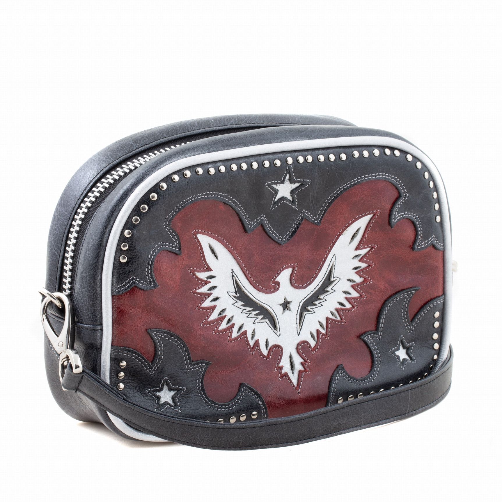 MINIBAG EAGLE RED BLACK SILVER MINI BAG WITH LEATHER INLAY AND STUDS  Mix color red / black / silver  Cowhide leather  Leather l