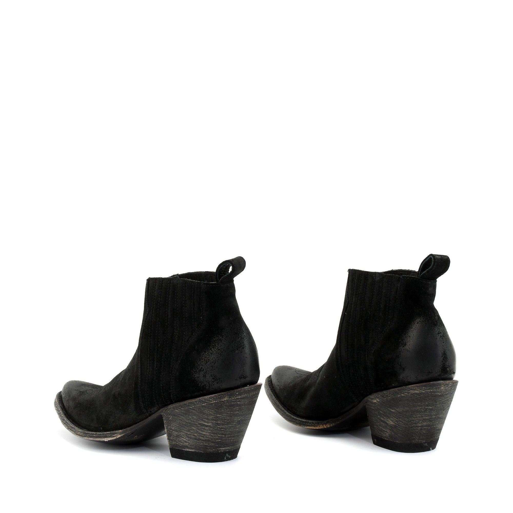 KRISTINNE BLACK TEA SUEDE POINTED TOE ANKLE BOOTS WITH COWBOY STYLE  STITCHING AND ELASTICIZED SIDES PANEL   Total heel height 2