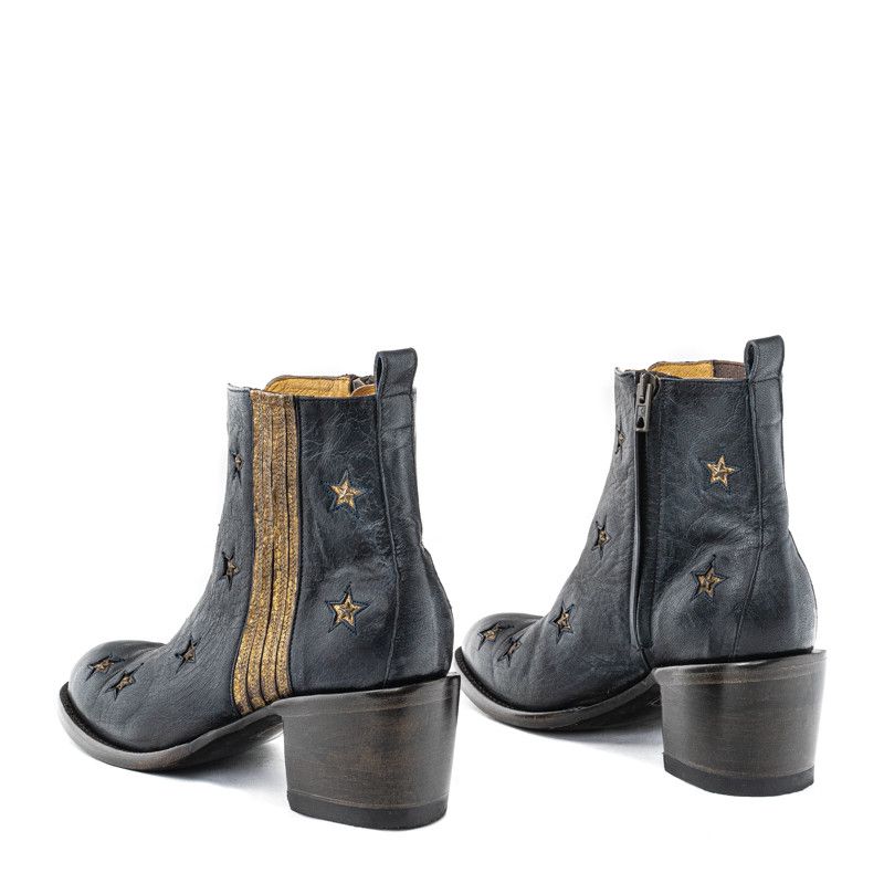 CHIQUI STAR BLUE GOLD ROUND TOE ANKLE BOOTS WITH STAR INLAY AND  ELASTICIZED SIDES COVERED WITH GOLDLEATHER  100% cow leather  T