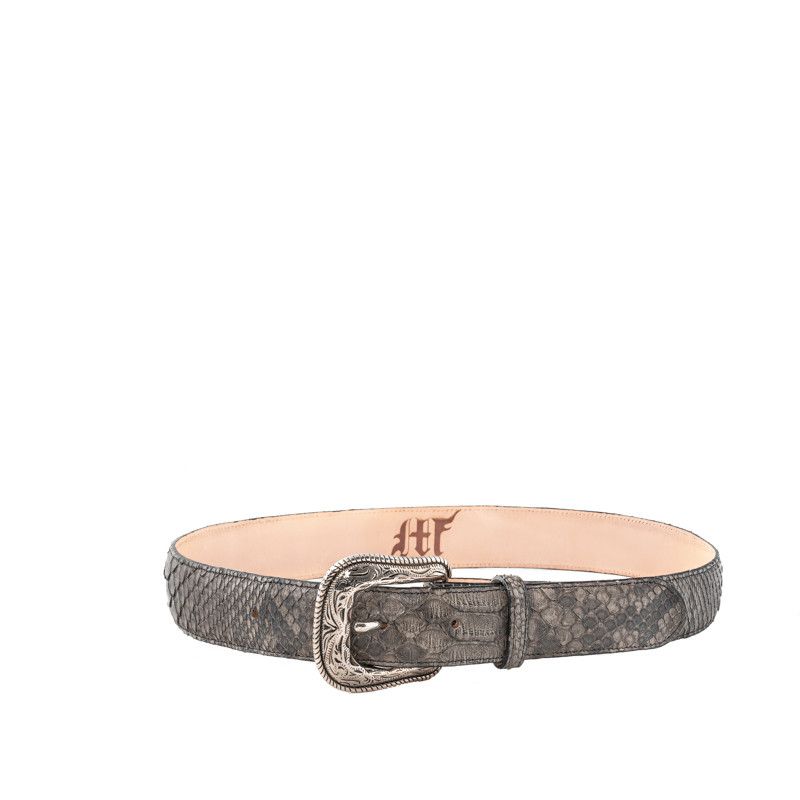 CEINTURE PYTHON GREY PYTHON BELT WITH ADJUSTABLE AND INTERCHANGEABLE WESTERN BUCKLE.  100% python  Size 1.18inch  leather lining