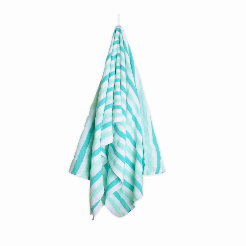LA JADE Cette jolie couverture de plage légère est tissée au Mexique, en utilisant du coton recyclé et en s'inspirant des tissus
