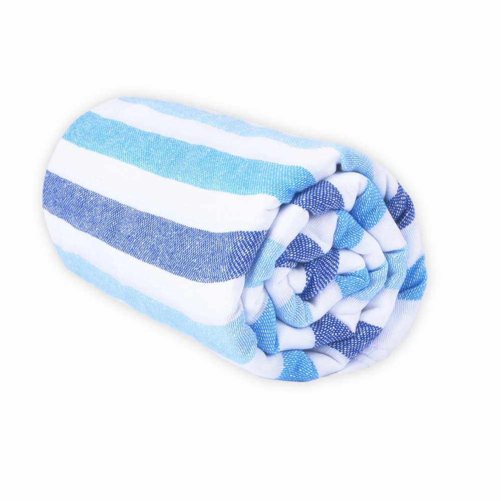 LA ESTHER Cette jolie couverture de plage légère est tissée au Mexique, en utilisant du coton recyclé et en s'inspirant des tiss