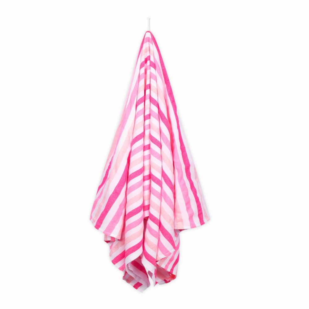 LA ROSA Cette jolie couverture de plage légère est tissée au Mexique, en utilisant du coton recyclé et en s'inspirant des tissus