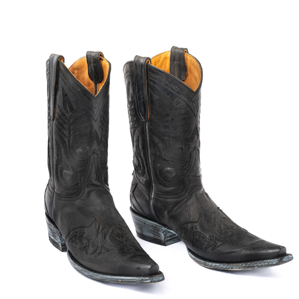 Stitched Black Cowboy Boots for men  | Black Style with Stitching | Mexicana