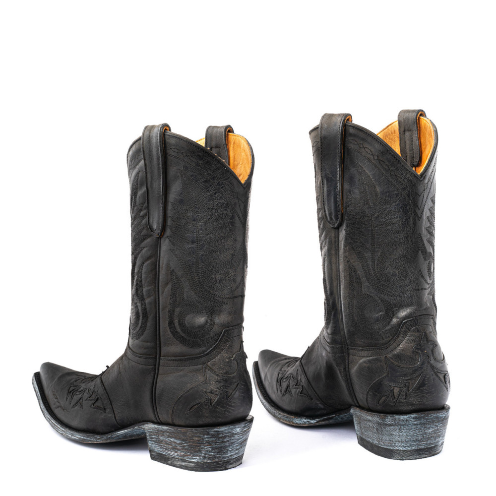 Stitched Black Cowboy Boots for men  | Black Style with Stitching | Mexicana