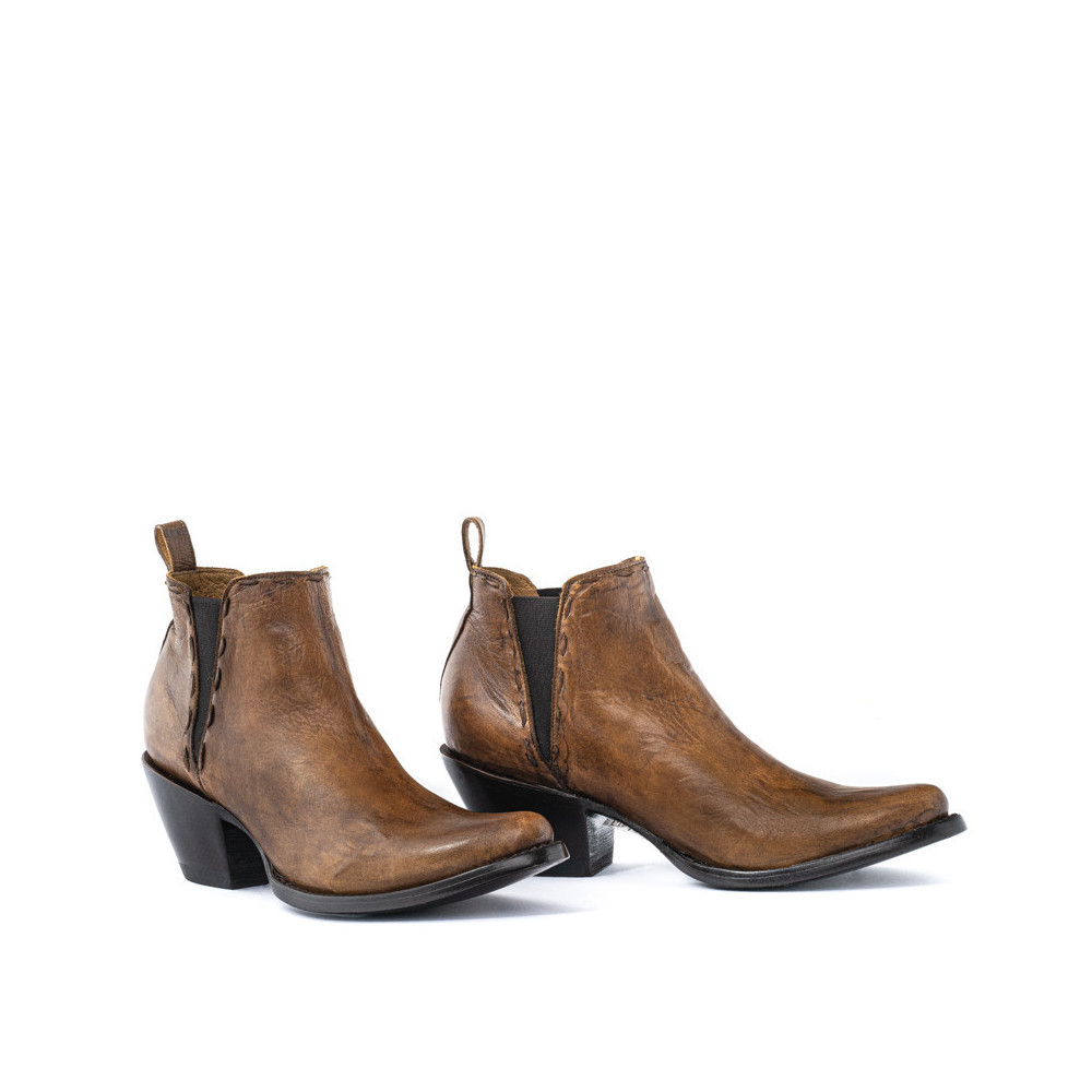 Low boots avec tresses en cuir patiné  | Sinaloa cinnam - Santiags femme