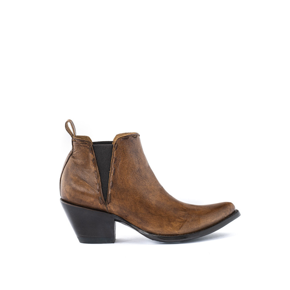 Low boots avec tresses en cuir patiné  | Sinaloa cinnam - Santiags femme