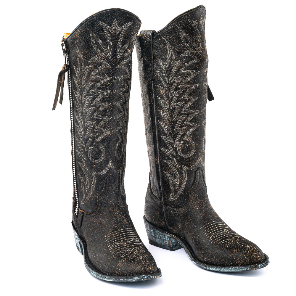 Razz Crack Black Cowboy Boots | Bold Cracked Black Style | Mexicana