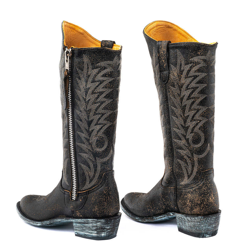 Razz Crack Black Cowboy Boots | Bold Cracked Black Style | Mexicana