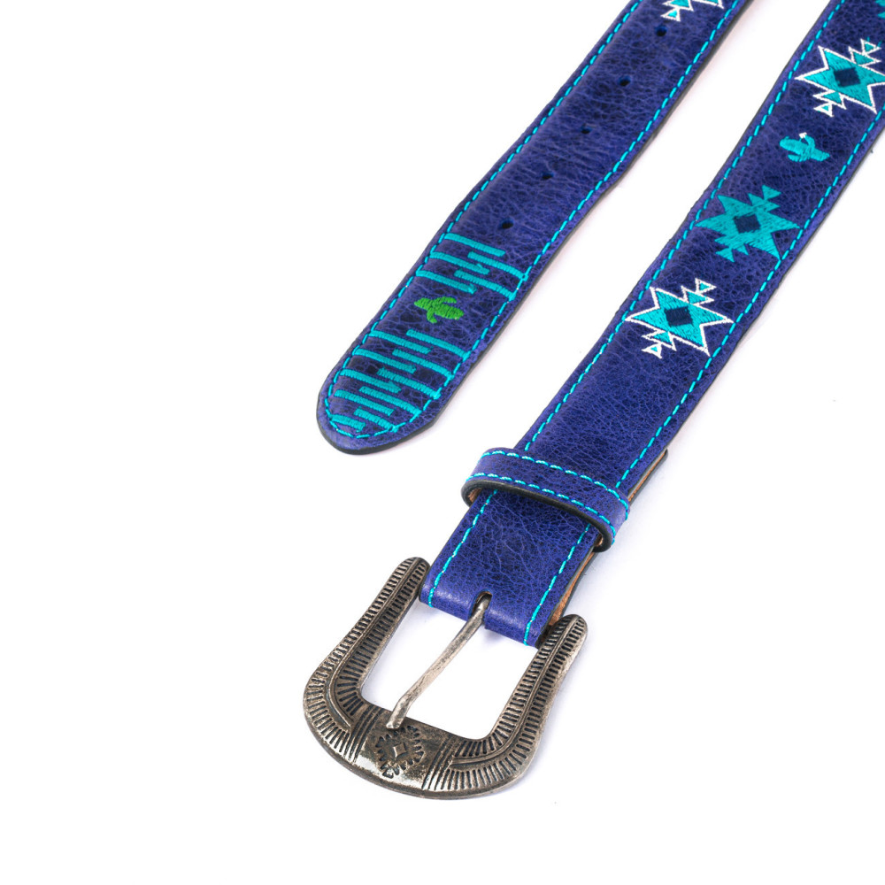 Ceinture cowboy en cuir bleu électrique avec boucle interchangeable - Chill electric blue
