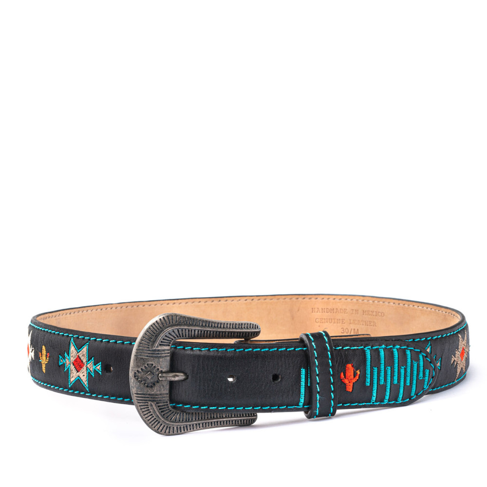 Ceinture cowboy en cuir noir et boucle interchangeable - Chill black multi