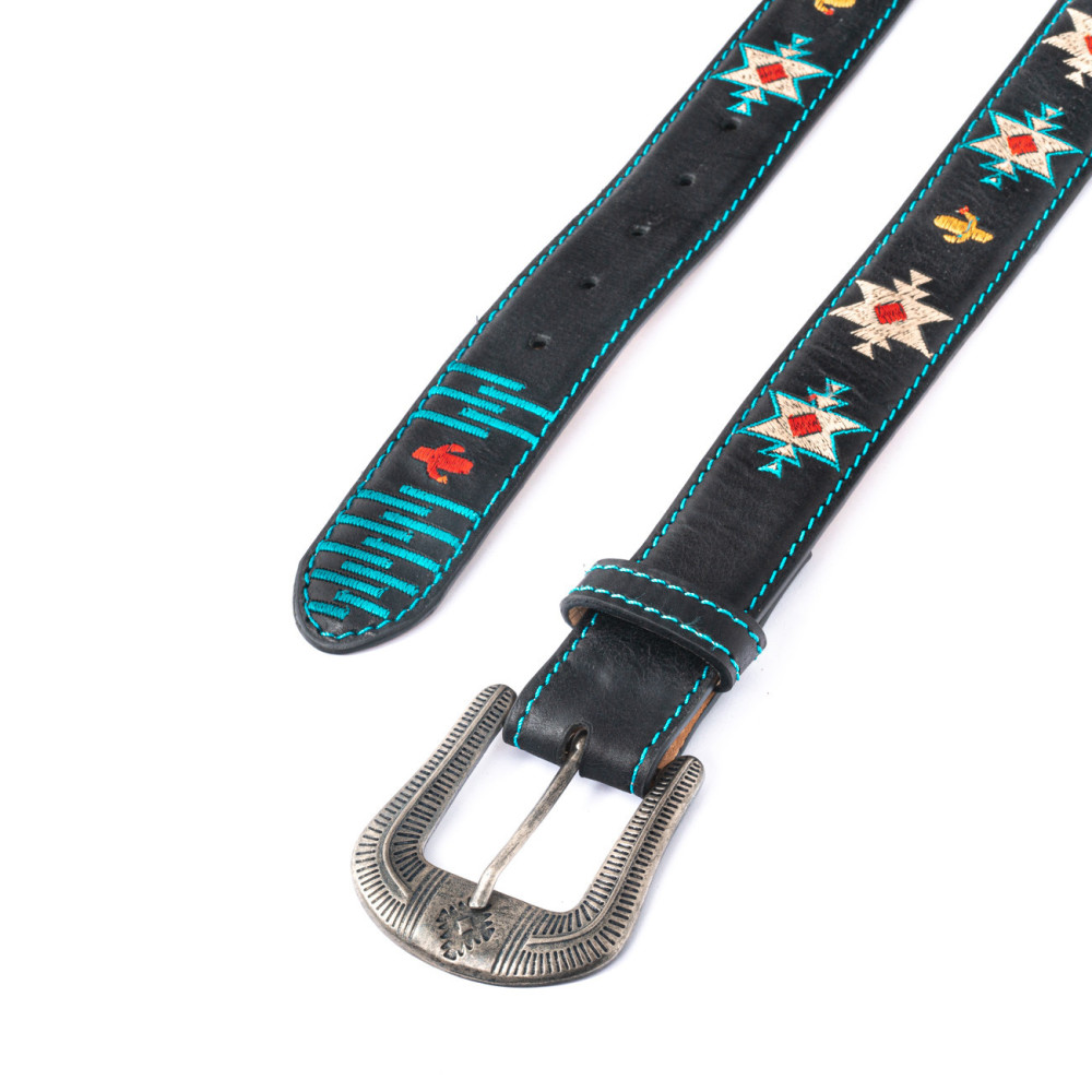 Ceinture cowboy en cuir noir et boucle interchangeable - Chill black multi