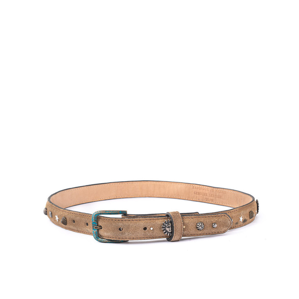 Ceinture fine femme ornée de bijoux, boucles interchangeable - Sayulita tan