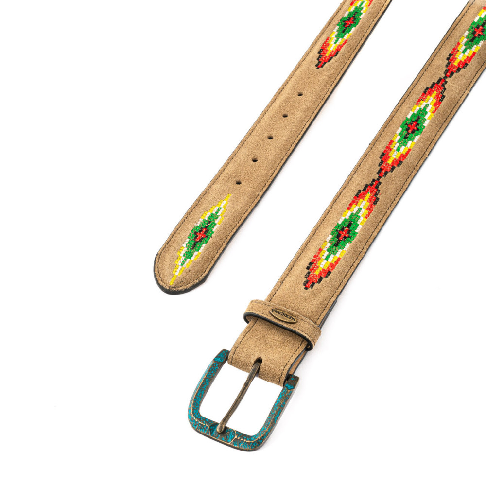 Ceinture en cuir suede, boucle interchangeable - Navajo cruz tan suede