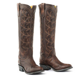 Bottes santiags a bouts ronds avec broderies western - Polo 17 café | Santiags femme