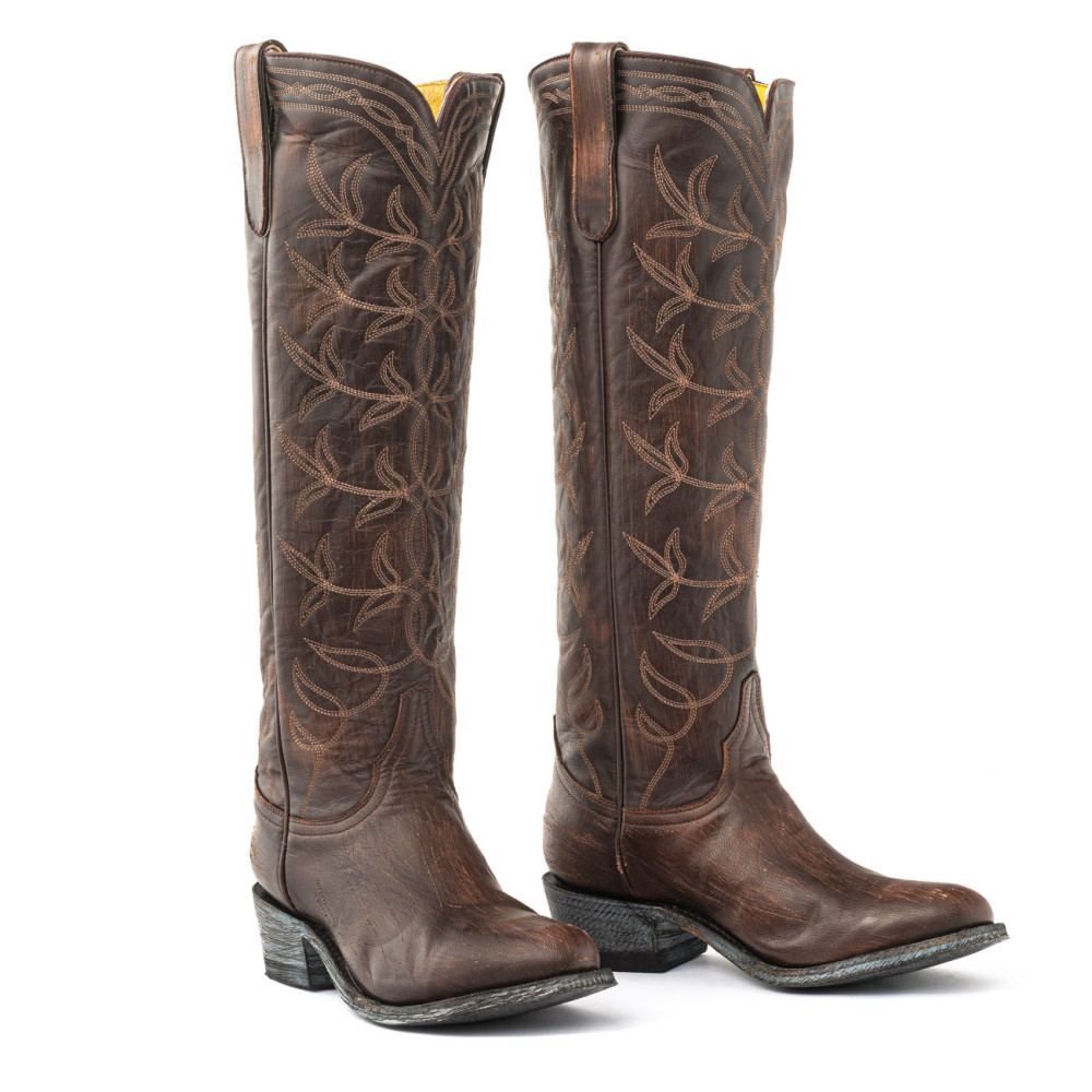 Bottes santiags a bouts ronds avec broderies western - Polo 17 café | Santiags femme
