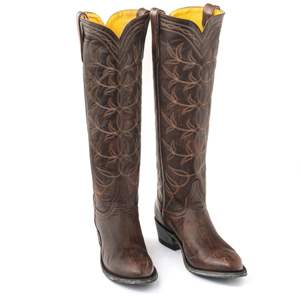Bottes santiags a bouts ronds avec broderies western - Polo 17 café | Santiags femme