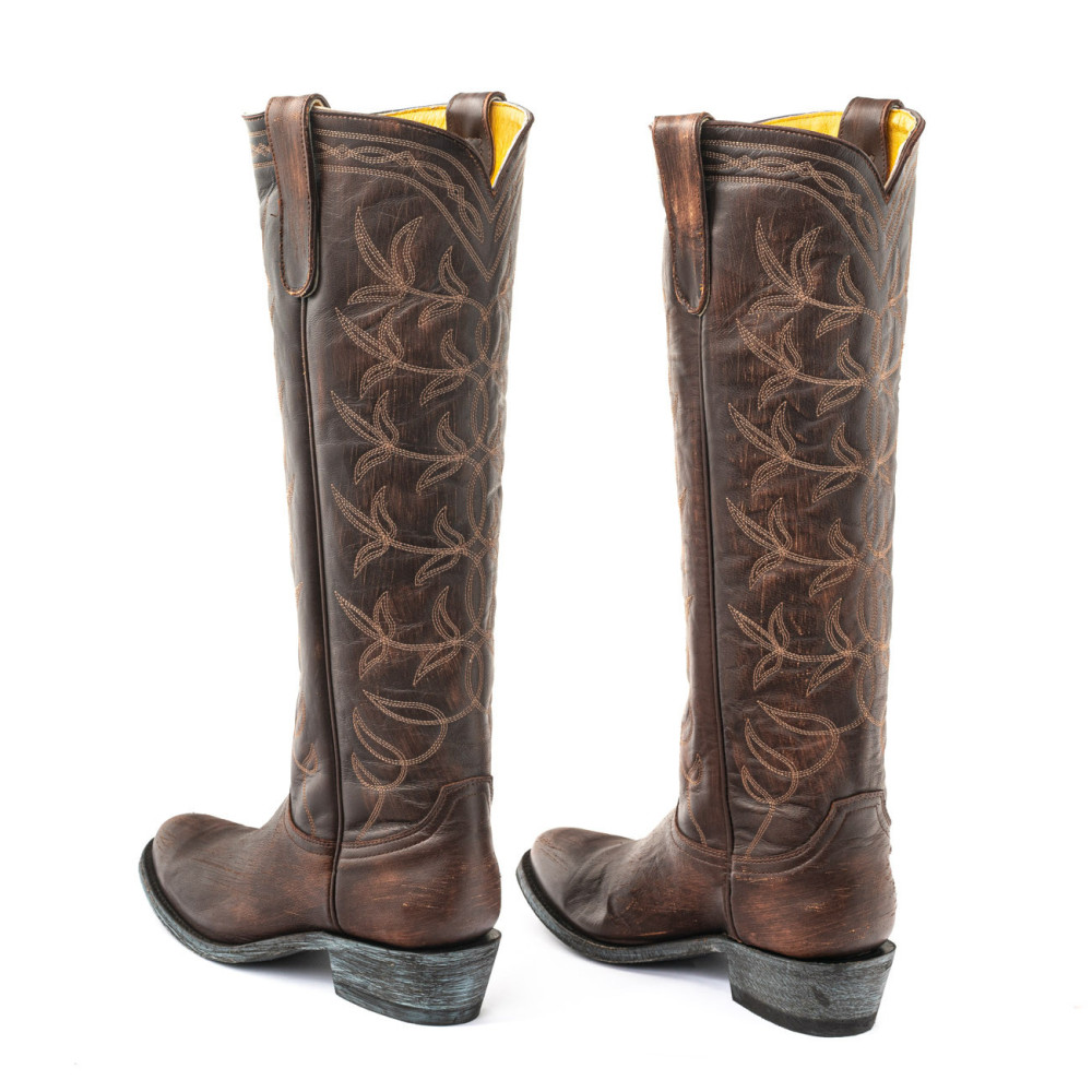 Bottes santiags a bouts ronds avec broderies western - Polo 17 café | Santiags femme