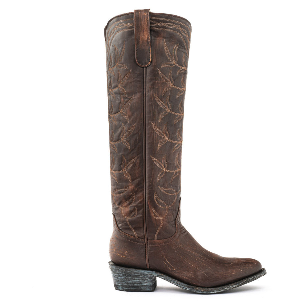 Bottes santiags a bouts ronds avec broderies western - Polo 17 café | Santiags femme