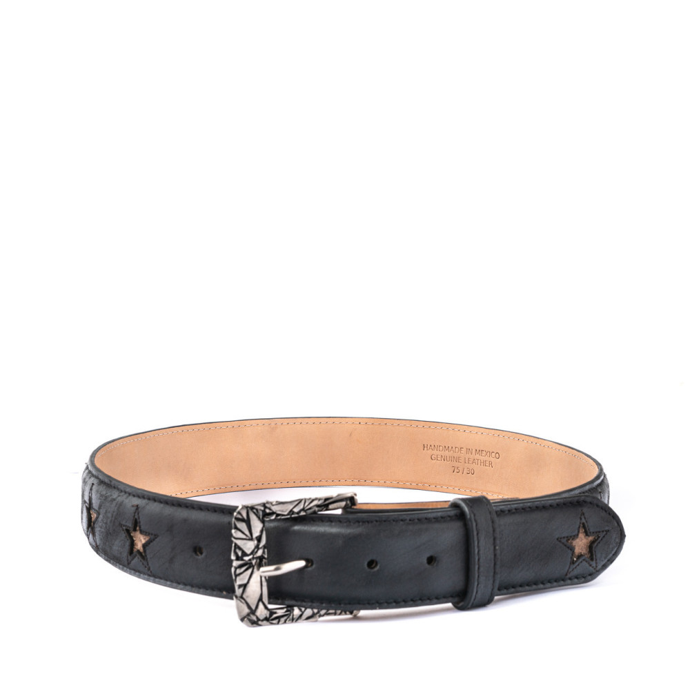 Ceinture étoile en cuir noir, boucle interchangeable - Star black