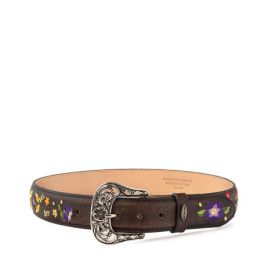 Ceinture cowboy en cuir marron avec broderie fleur et boucle interchangeable - Sora brass vesuvio
