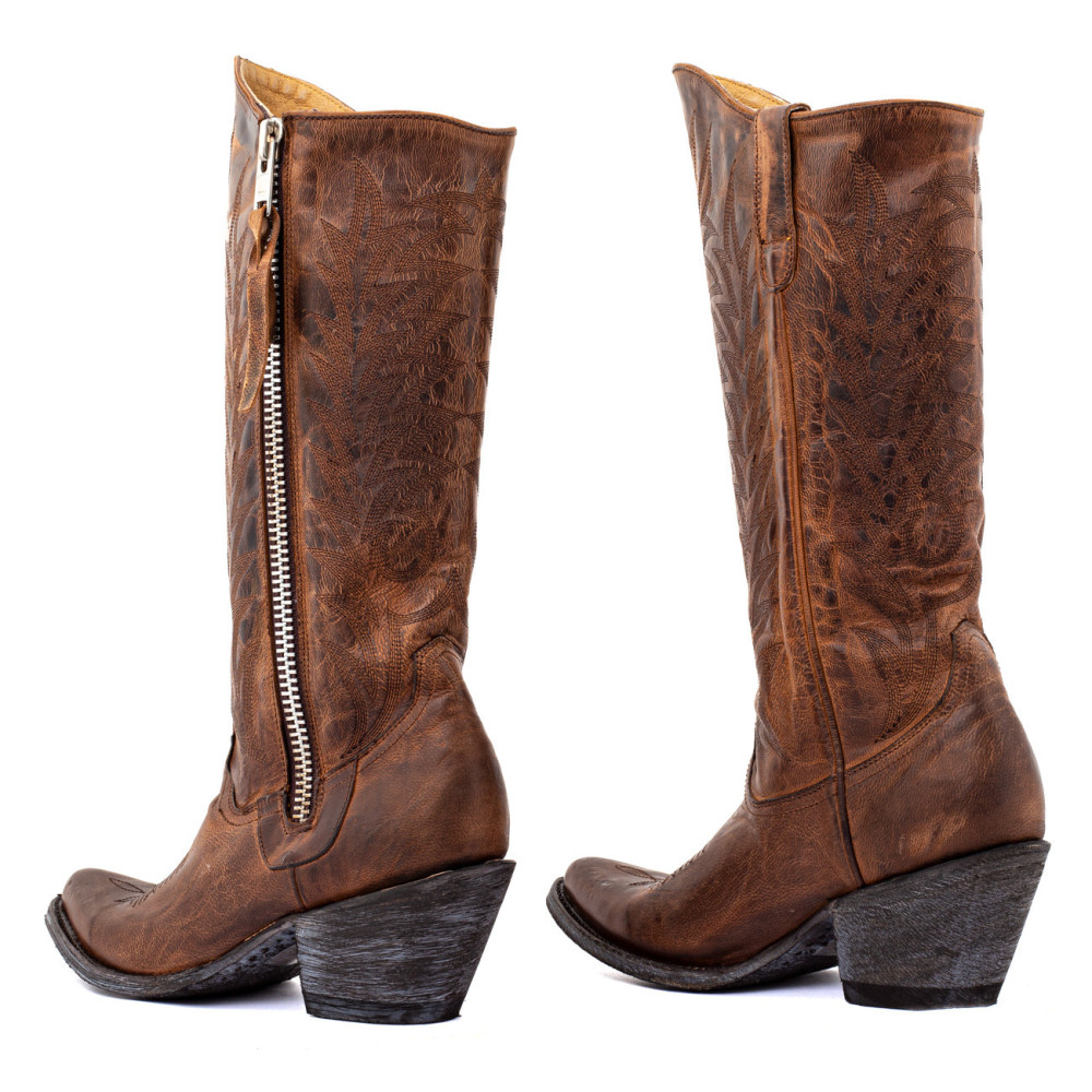Bottes Santiags a talon haut en cuir marron - Razz 13 rust perro loco - Santiags femme