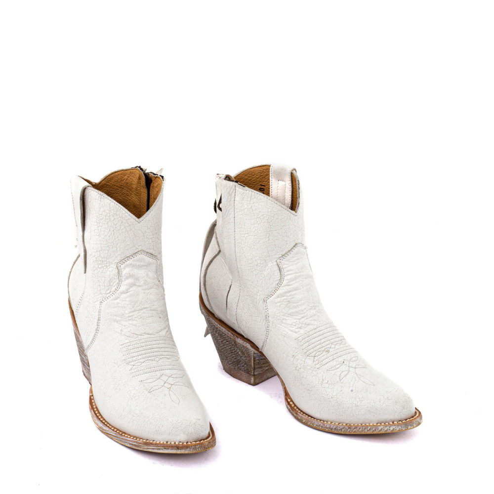 Boots à franges en cuir blanc craquelé - La concha white - Santiags femme