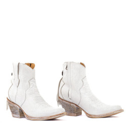 Boots à franges en cuir blanc craquelé - La concha white - Santiags femme