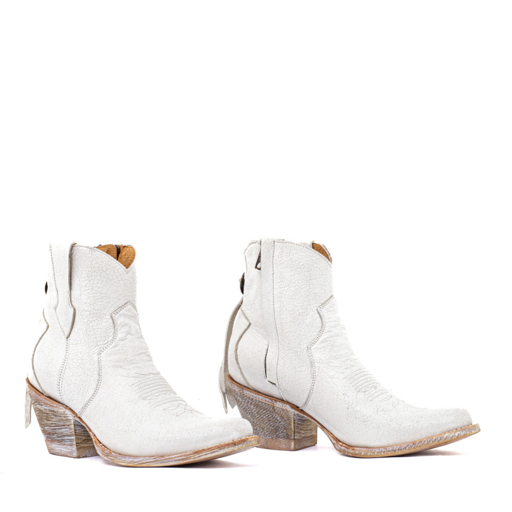 Boots à franges en cuir blanc craquelé - La concha white - Santiags femme